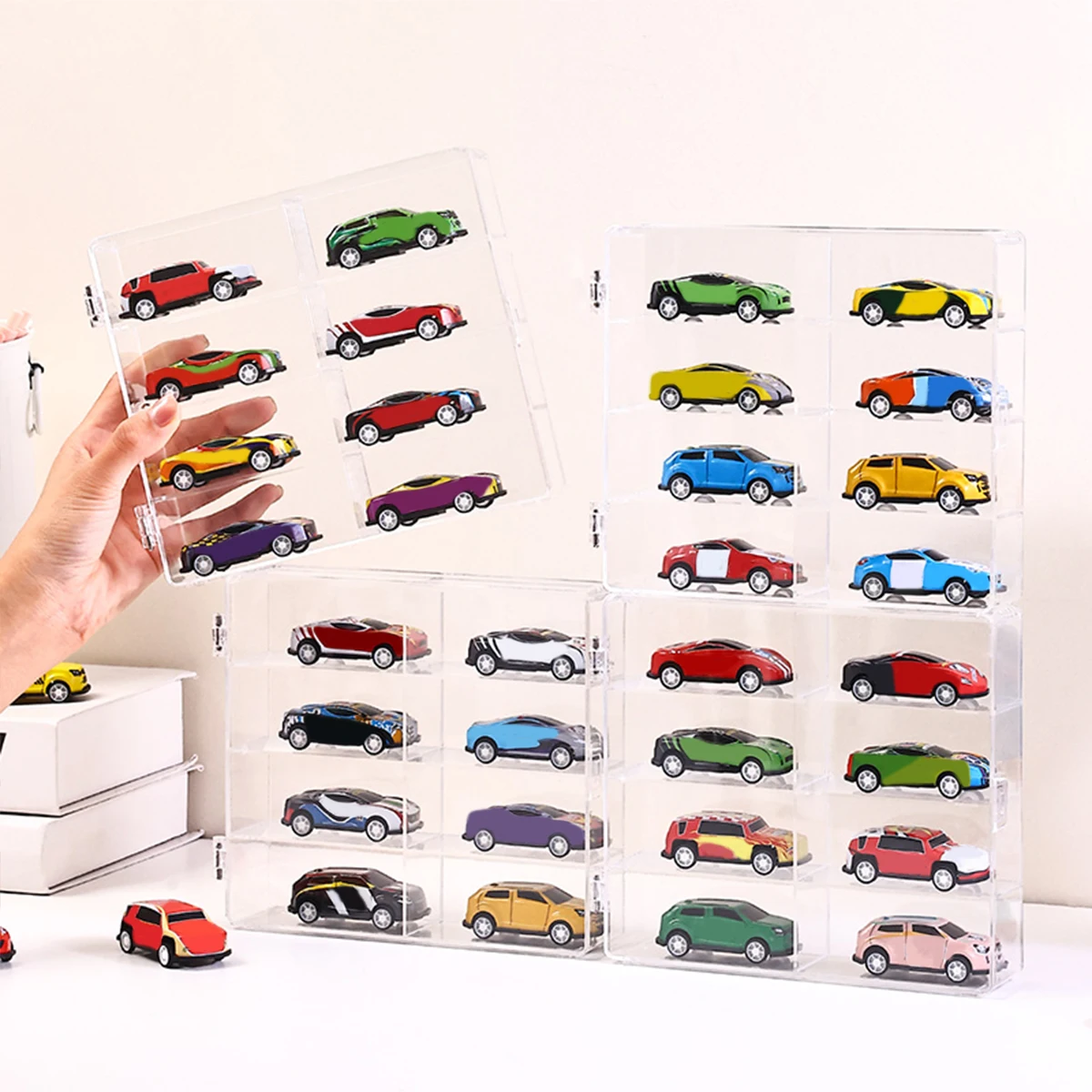 1 قطعة أكريليك شفاف قابل للتكديس 1:64 صندوق تخزين نموذج سيارة لعبة خزانة رف إكسسوارات الشعر منظم المجوهرات #3
