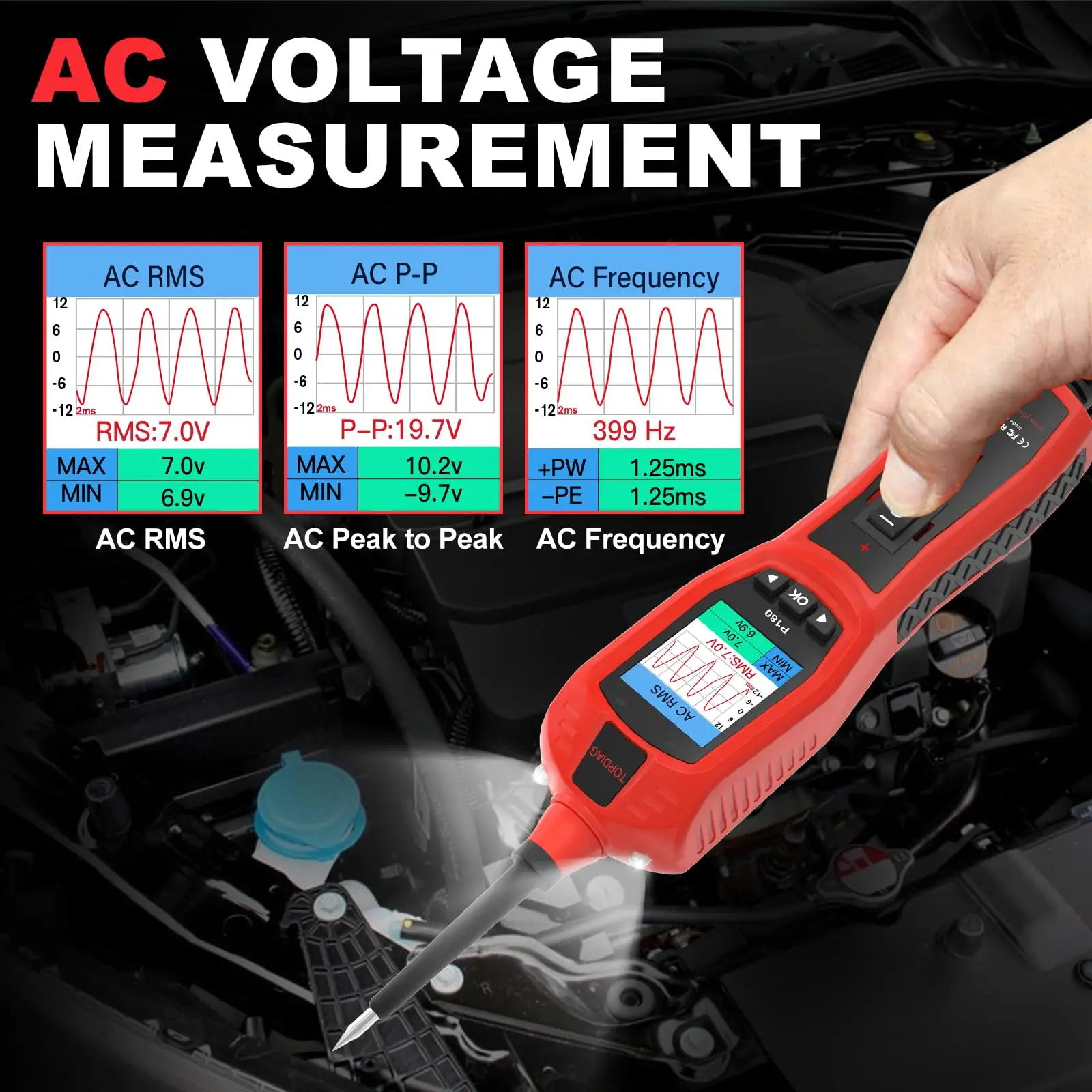 Topdiag P180 Circuit Tester Probe Breaker Finder Voltage Battery Tester Fuel Injector 9V-30V Automotive Circuit Diagnostic Tool