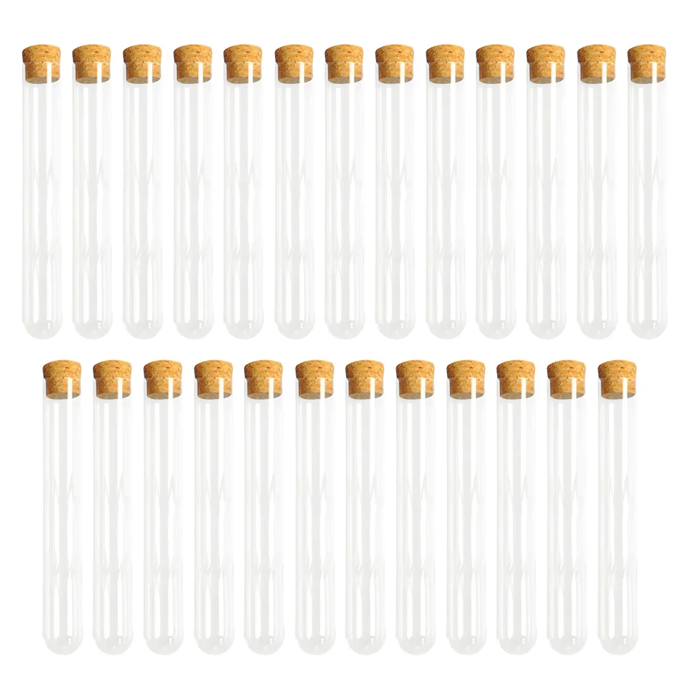 

25PCS Clear Plastic Test Tubes with Cork Stoppers for Scientific Experiments, Party, Storage plastic test tubes with stoppers