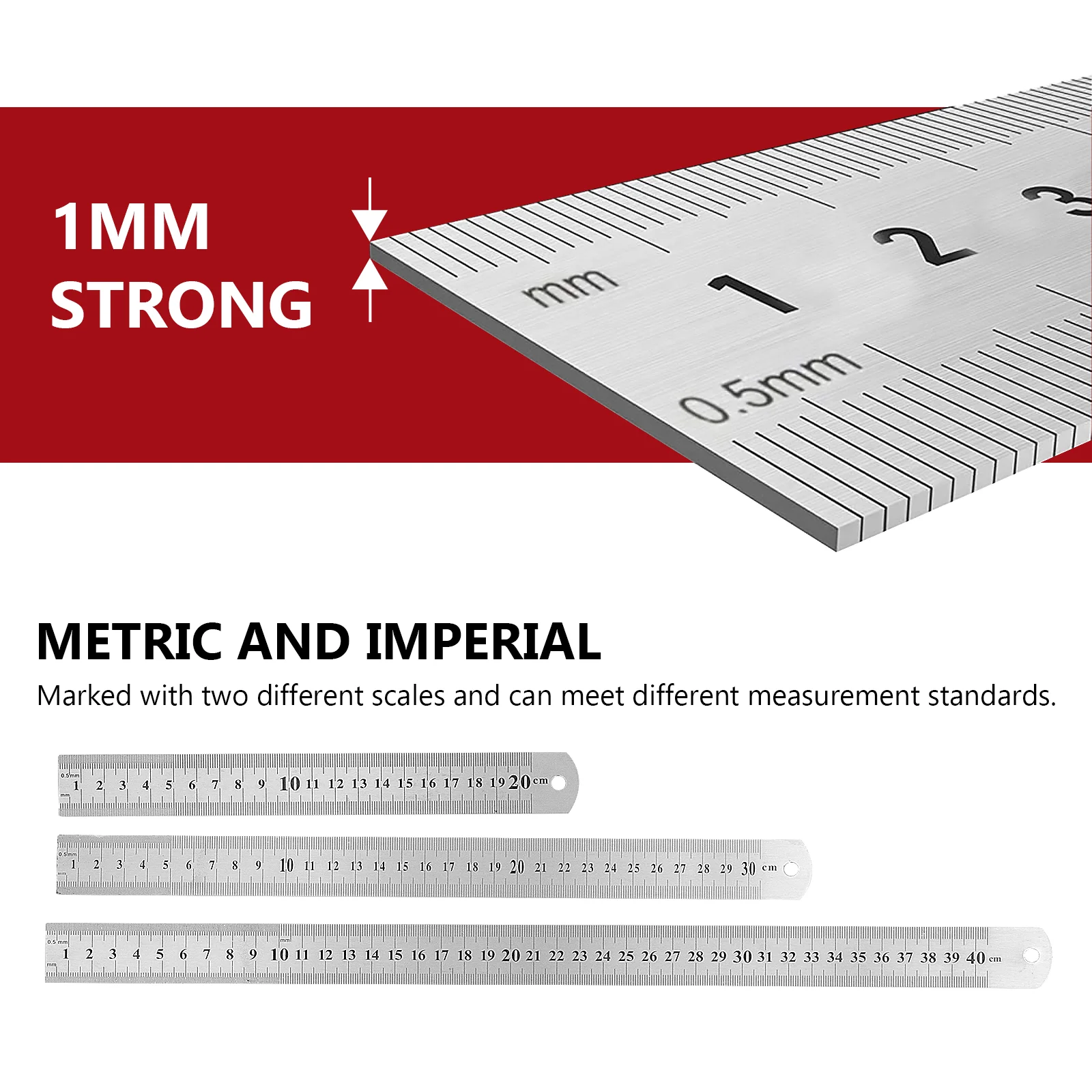 Régua reta métrica do metal, ferramenta de medição, construção Réguas, corte, 3 pcs