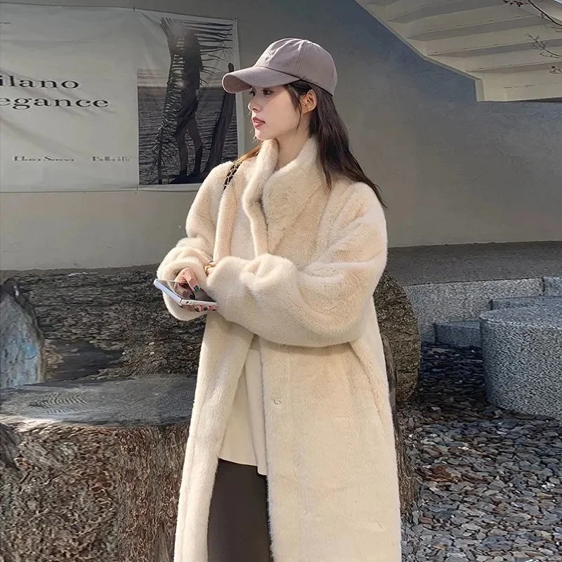 

Winter Female High-end Mink Fur Coat 2025 Women Stand Collar Plush Tops Jacket Korean Lady Fashion Solid Color Faux Fur Outwear