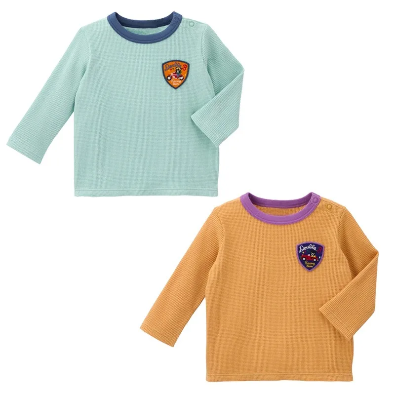 

Autumn Kids Long Sleeved T-shirt Cartoon Black Bear Racing Badge Boy Tops Boys T-Shirts Innerwear Baby Clothes Kids Tees