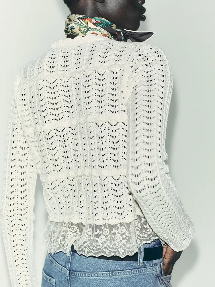 Romântico longo sve oco para fora redondo ne caracol ell outerwear nova chegada feminino faion outono 2025 ort comprimento cardigan