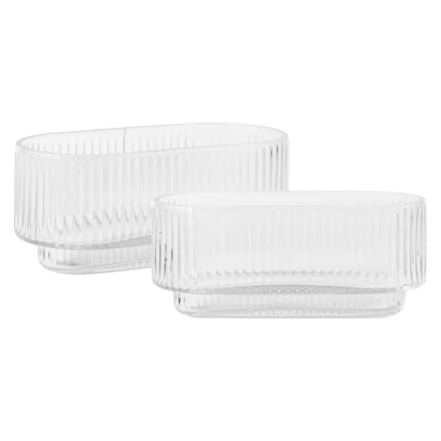 

Ribbed Glass Vases Vases for Flowers Set of 2 Glass Vase for Centerpieces Rectangle Vase for Living Room Bedroom Kitchen Dining