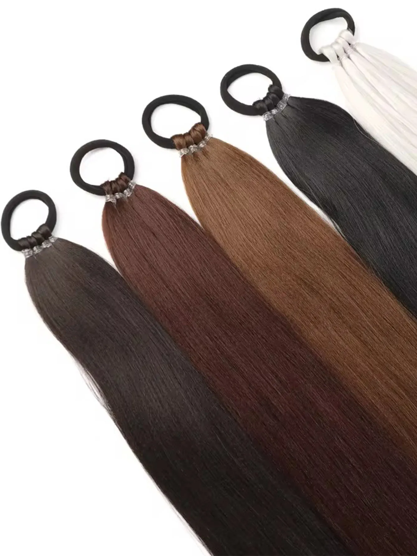 YELOWTIM Synthetische 28-Zoll-lange Pferdeschwanzverlängerungen mit elastischem Band, vielseitiger DIY-geflochtener Pferdeschwanz für Frauen und Mädchen, Schwarz, Braun