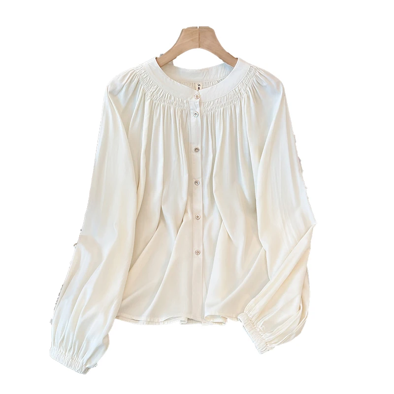 حجم كبير مطوي irt المرأة الراقية فضفاض التخسيس فقاعة Sve بلوزة شيفون العصرية الحلو Sle طويل Sve ميدي طول #5