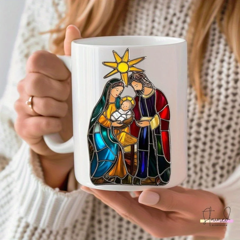 

Религиозный рождественский подарок, витражная кружка, сублимационные рождественские подарки для дедушек, тема Рождества, кружка, Рождество