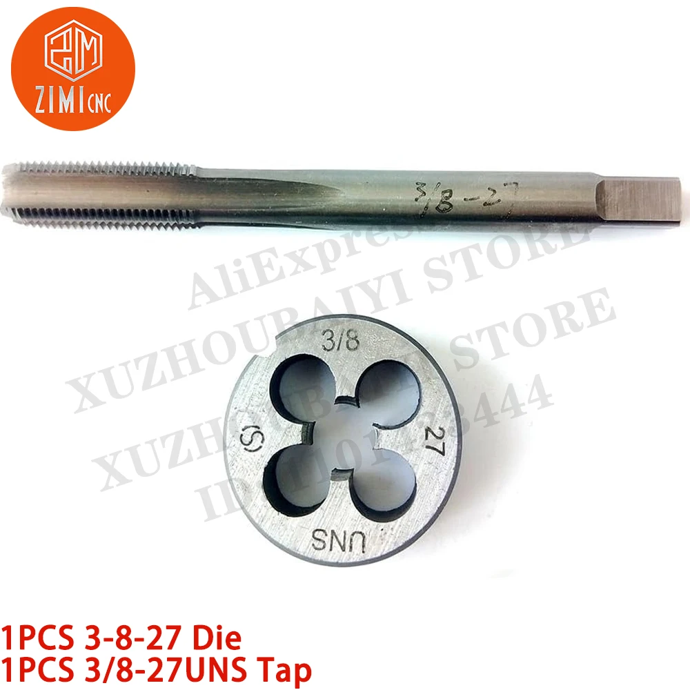 

1PCS 3-8-27 Die 1PCS 3/8-27UNS Tap Machine Thread Tap Round Thread Die Right Hand HSS Taper CNC tools metal lathe cutting tools