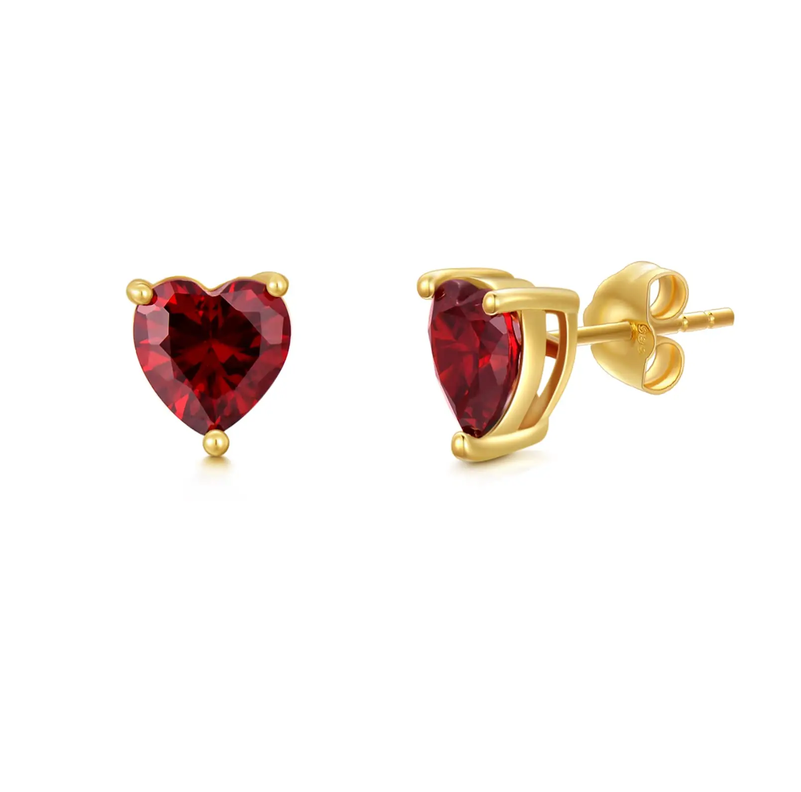 

YFN 14K Real Gold Heart Stud Earrings for Women Girls Yellow Gold Love Earrings 6mm Red Garnet Jewerly Gifts for Birthday