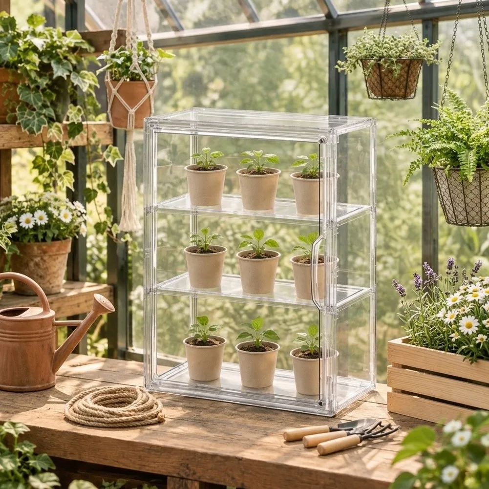 For Indoor For Mini Greenhouse with Magnetic Opening Stackable Layout Compact Dimensions 14 for L x 5.5 W x 10.5 H