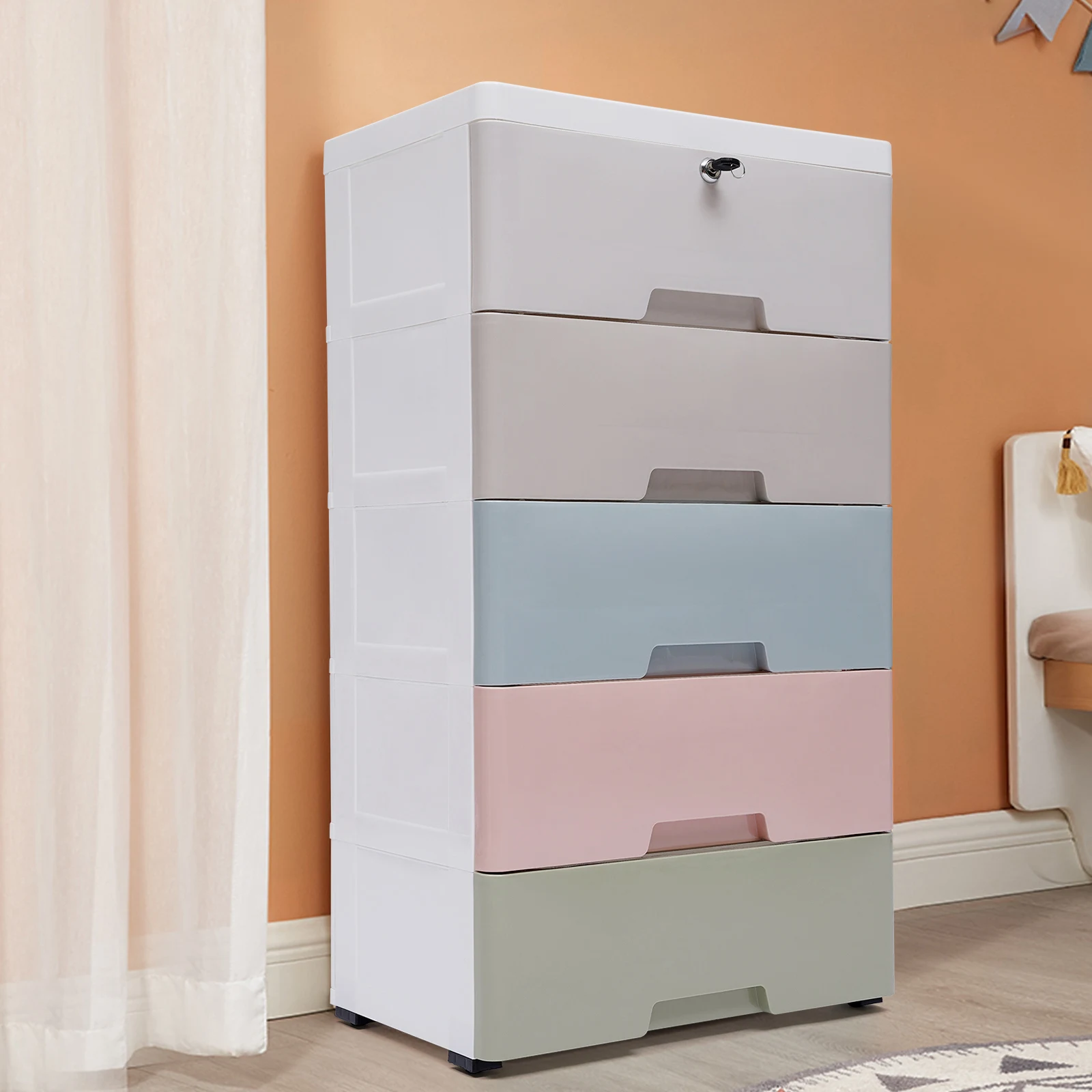 

5 Drawer Plastic Drawers Dresser Storage Cabinet Stackable Vertical Clothes Storage Tower Wardrobe Clothes Organizer