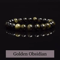 Natural Golden Obsidian Stone Beads Bracelet Men Women Golden Light Rainbow Obsidian Raw Stone Round Bead Natural Energy Jewelry - Image 6