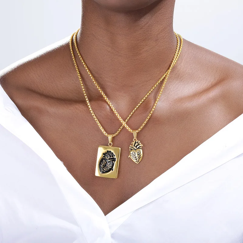 

Heart-Shaped Couple Necklace Men's Fashionable Sweater Chain Rock-Style Pendant Necklace Birthday Gift