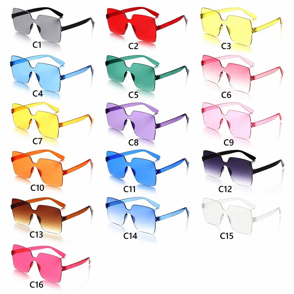 AliExpress Accessories Candy Color Party Favor Transparent Eyewear Rimless Sunglasses for Women Square Sunglasses