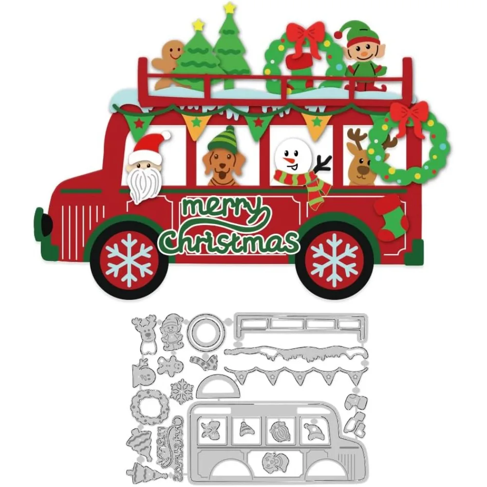 Christmas Bus Dies Cuts Metal Snowman Cutting Dies Card Making Cutting Dies Stencils Template for DIY Embossing Scrapbooking