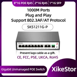 XikeStor Gigabit Unmanaged POE 8 Ports 1000m POE RJ45 2 Ports RJ45 1 Port 1000m SFP Ethernet  Plug and Play