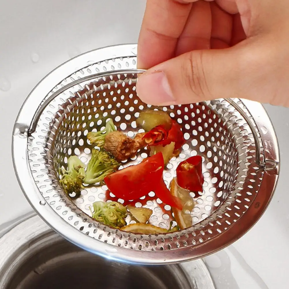 Stainless Steel Kitchen Sink Strainer Large Food Debris Holder Fine Mesh Clog-Free Drain Basket Easy-Lift Handle Durable Sewer F