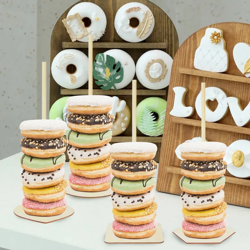 Wedding Wooden Donuts Stand DIY Doughnut Wall Holder Dessert Cake Table Display Rack For Baby Shower Kid Birthday Party Supplies