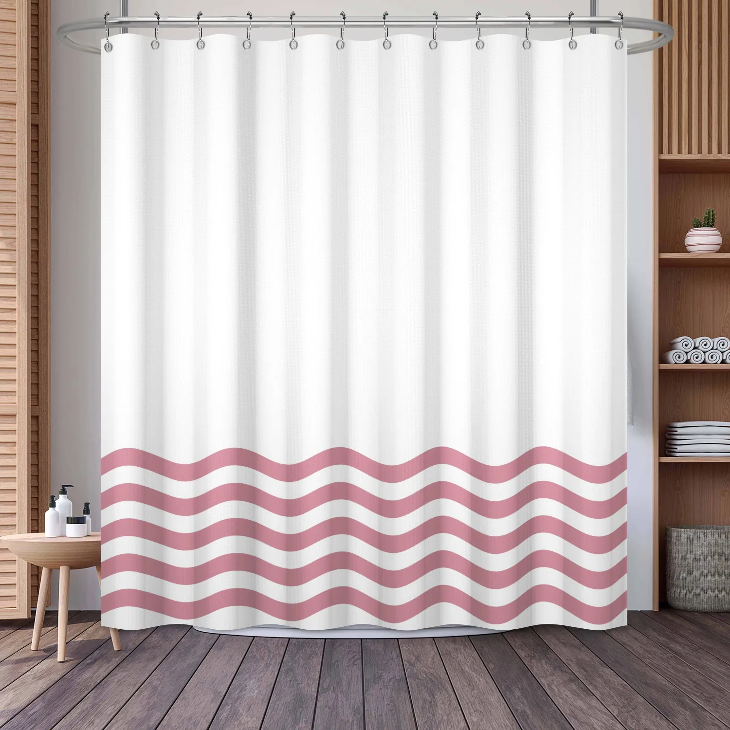 Black White Striped Shower Curtains Creative Wave Lines Modern Minimalist Geometric Bath Curtain Cloth Bathroom Decor with Hooks