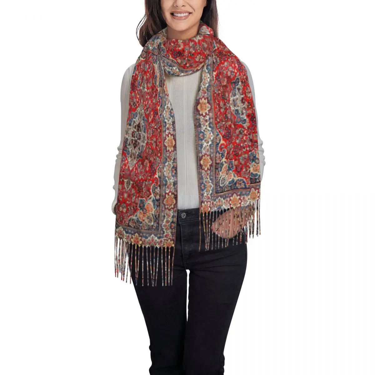 Bohemia Ethnic Antique Persian Carpet Tribal Rug Style Scarf Tassel Scarves for Women Soft Warm Shawls and Wraps Long Shawl Wrap