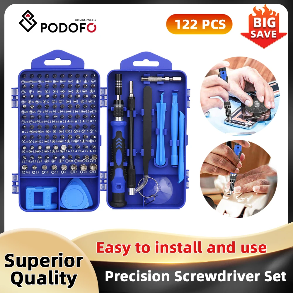 Podofo jeu de tournevis de précision 122 pièces ensemble d'outils de réparation électronique multifonctionnel pour ordinateur portable MacBook réparation domestique