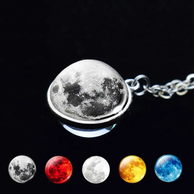 Space Keychain Moon Earth Sun Mars Art Picture Double Side Glass Ball Car Key Chain Solar System Planet Keyring Galaxy Nebula