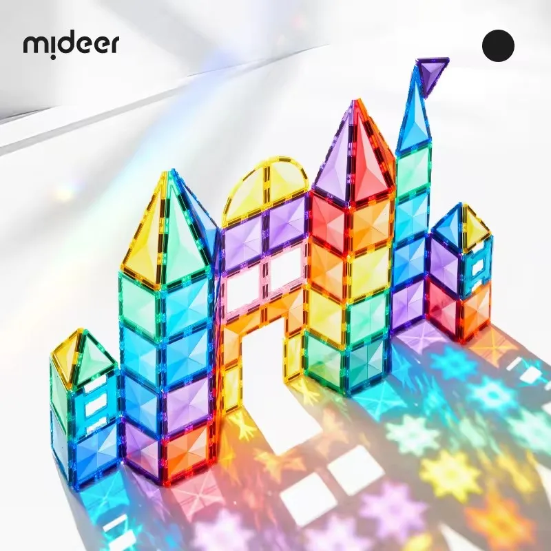 Mideer 80 قطعة من البلاط المغناطيسي الملون للضوء والظل لبنات البناء مع 8 قطع مرآة شفافة بتصميم شفاف للأطفال 3 سنوات فما فوق #3