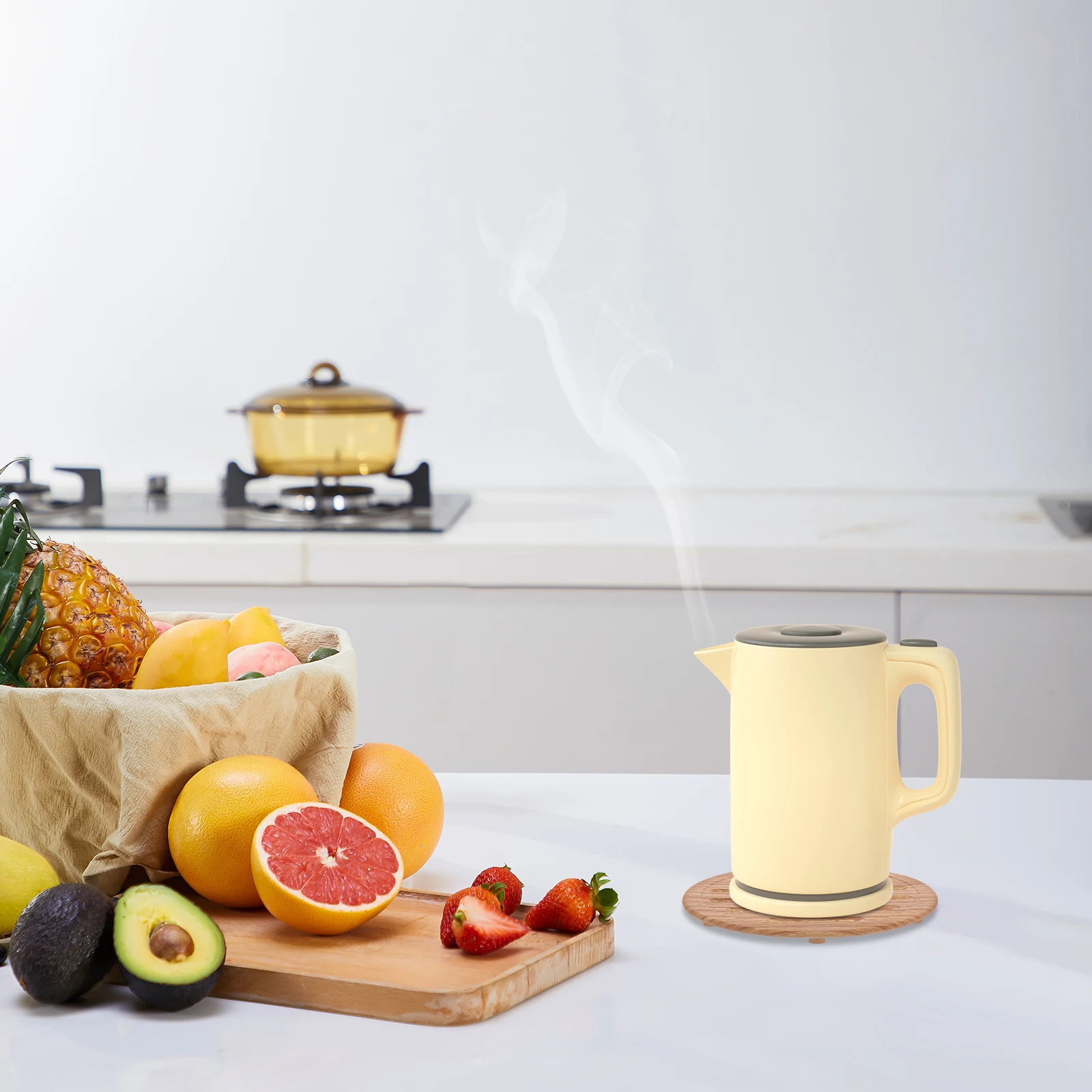 

Tea Kettle Insulation Pad PU Plastic Round High Temp Protection Place Mat Khaki Color Lightweight Compact Design Dining Table
