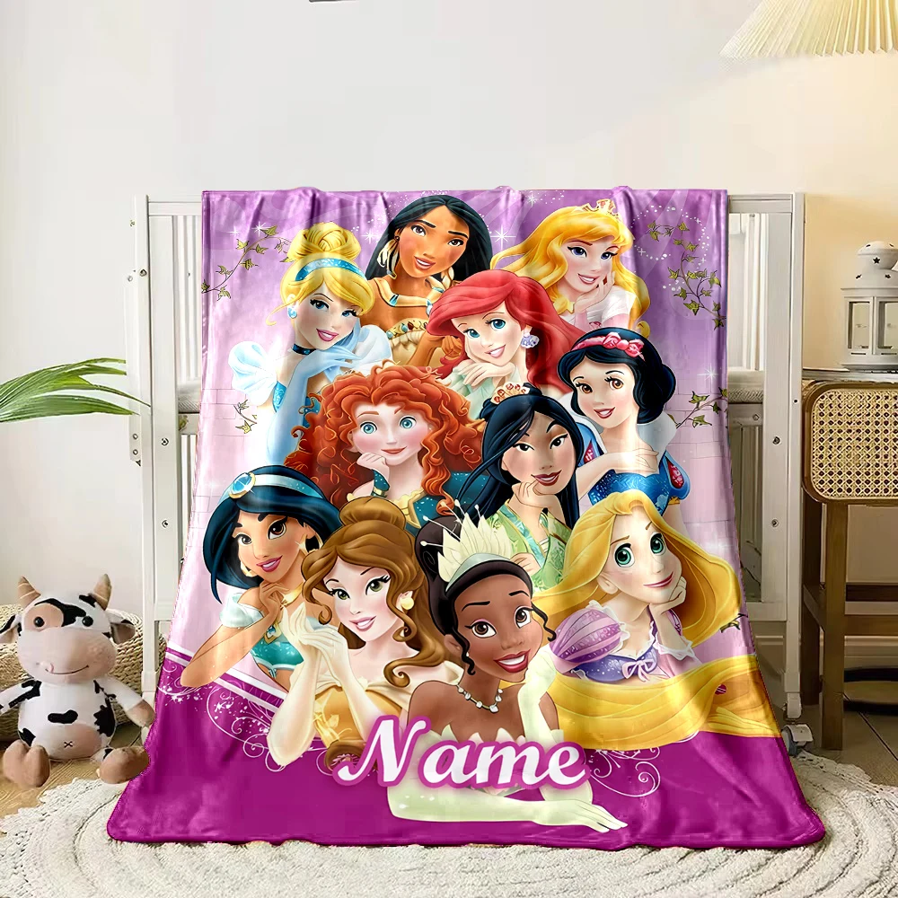 Couverture personnalisée avec nom, princesse Disney, pour adultes et enfants, couverture chaude et douce, pour la maison, les voyages et le confort