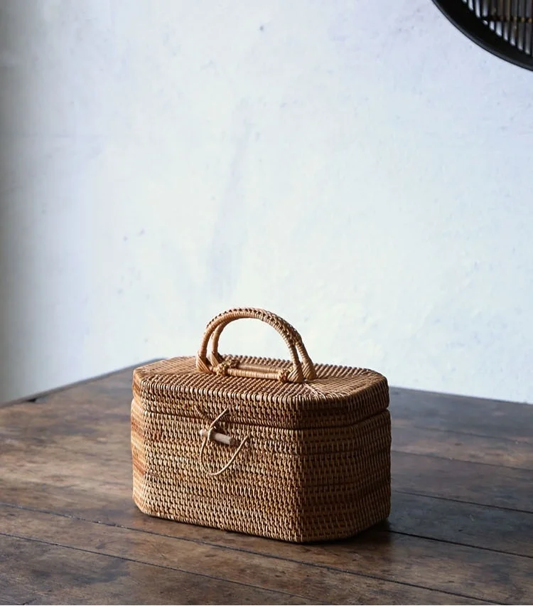 Imagem -05 - Handmade Rattan Woven Picnic Basket Camping Storage Box Organizador ao ar Livre para Snack Sobremesa Bebida Nostálgicos Crane