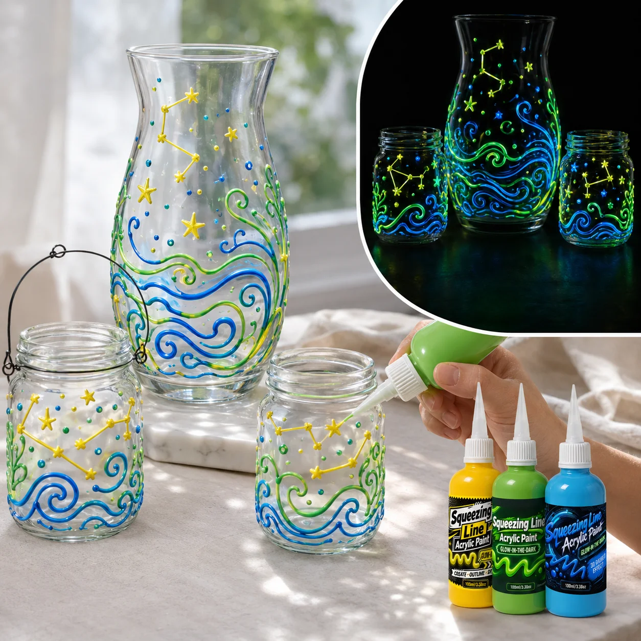Glow-in-the-Dark Acrylic Squeeze Line Paste, Ultra-Fine Tip, Strong Long-Lasting Glow for Precise Graffiti & Art Painting Projec