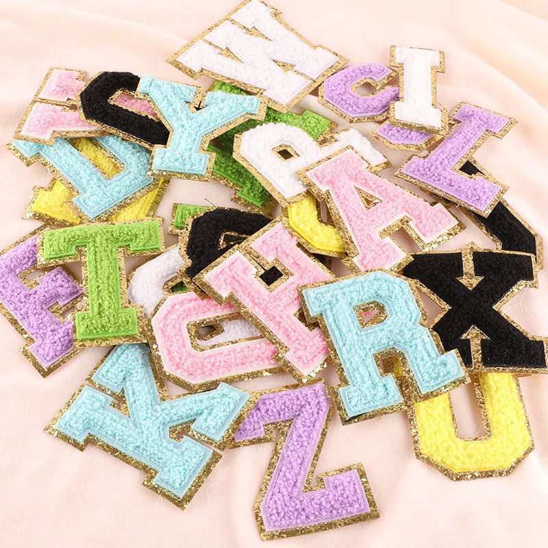 5.5CM Chenille Letter Patches Iron on For Cloth Towel Embroidered Felt Alphabet Sequins Heat-adhesive Applique for DIY Accessory