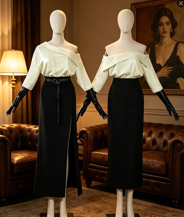 

Anime Grace Ashcroft Cosplay Costume Elegant Two Piece Set One-Shoulder Top Empire Waist Split Skirt Set Grace Disguise Outfit