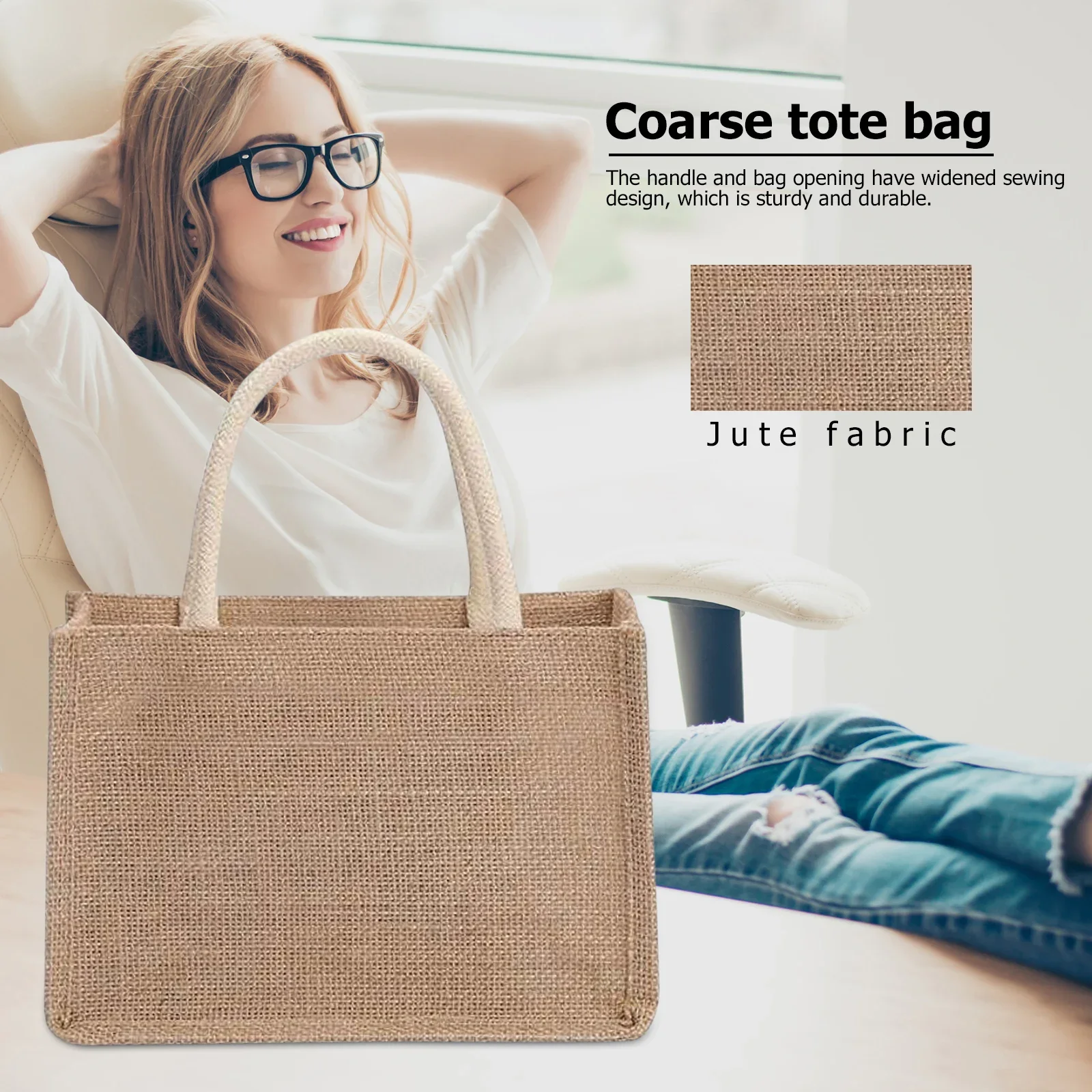 Burlap Tote Bags Blank Jute Beach Shopping Handbag Vintage Reusable Gift Bags with Handle for Grocery Crafts Birthday Parties