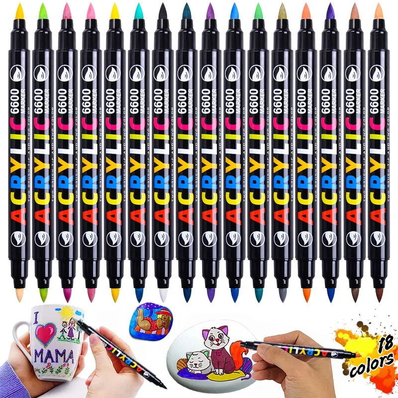 120 Colors Double Tip Bicolor Acrylic Marker Set Student Painting Graffiti Pen Water-Based Brush Tip Stone Wood Cardboard Glass