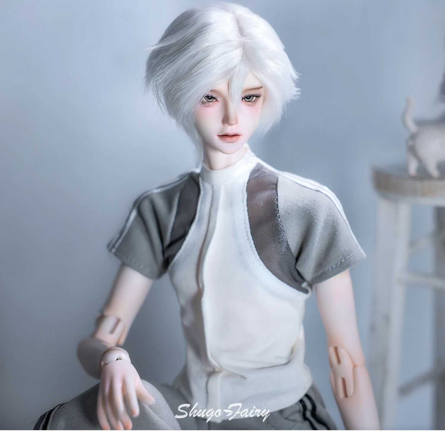 ShugaFairy 1/4 Thugoy A Fullset BJD Bubo Casual Minimalist Everyday Youth Grey-and-White Sportswear MC Resin Ball Jointed Doll