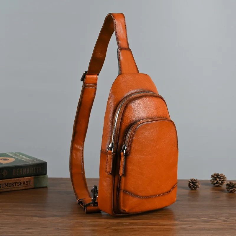 100% Genuine Leather Chest Bag Casual Crossbody Bag Design Travel Shoulder Bags Backpack Men Cow Leather Multifunctional Bags