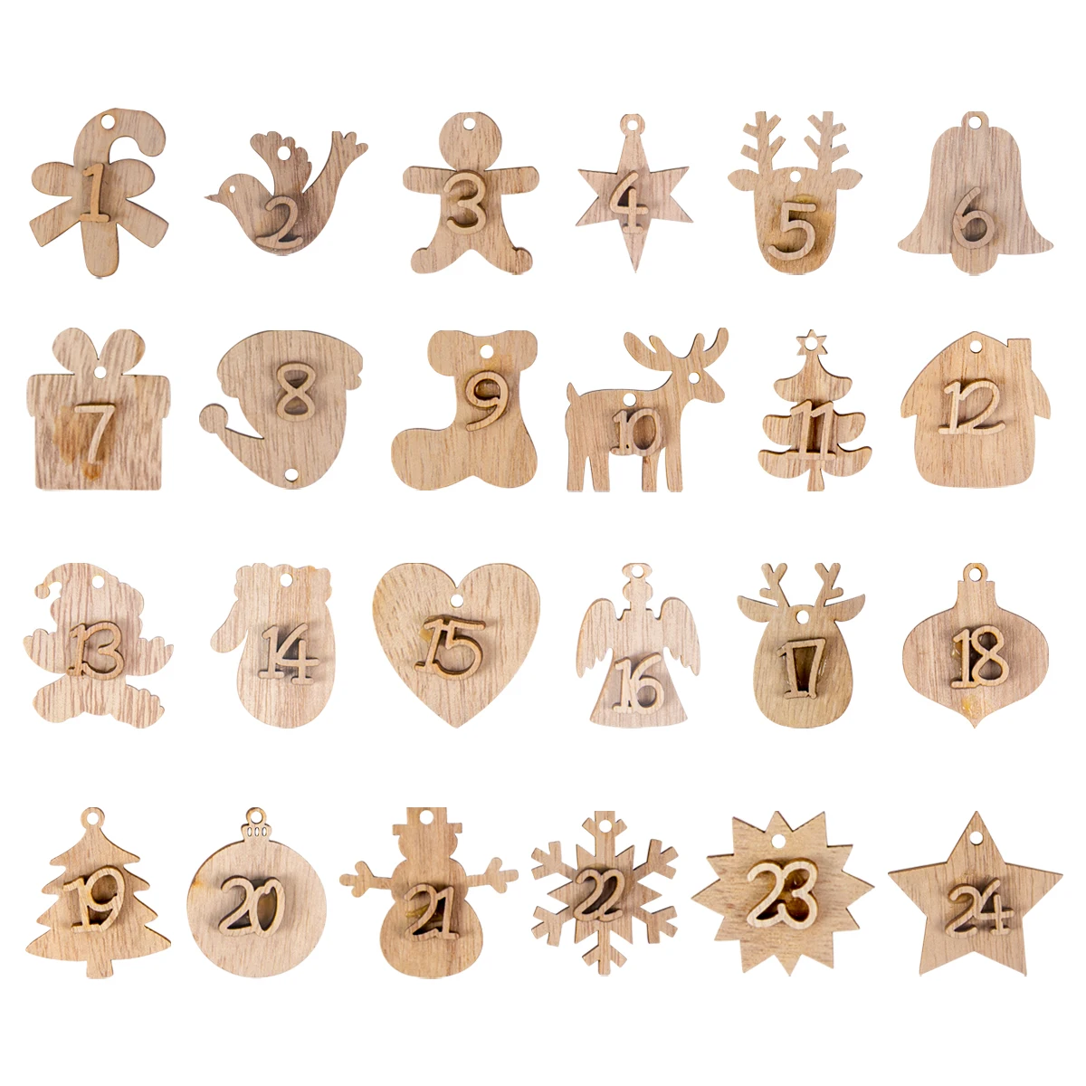 1-24 Numbers Christmas Advent Calendar Countdown Wooden Pendant Xmas Tree Number Hanging Ornament Gift Tag Christmas Party Decor