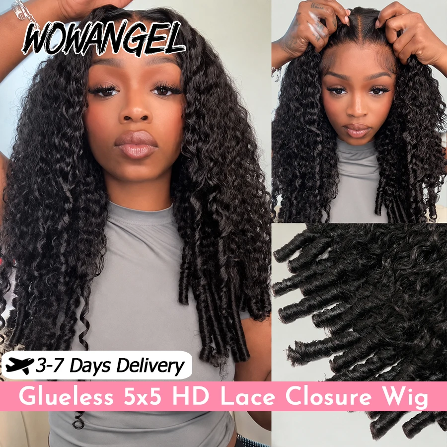 WOWANGEL Glueless 5x5 HD Lace Closure Wig Burmese Curly Human Hair Wig Pre Plucked Natural Hairline Beginner Friendly Curly Wigs