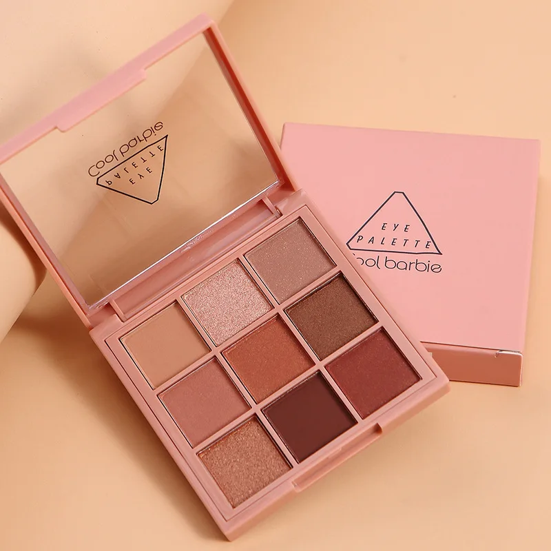 Paleta de sombras de 9 cores com brilho fino, brilhante, fosco, tons de chá ao leite; Mini, uso diário, maquiagem adequada para estudantes