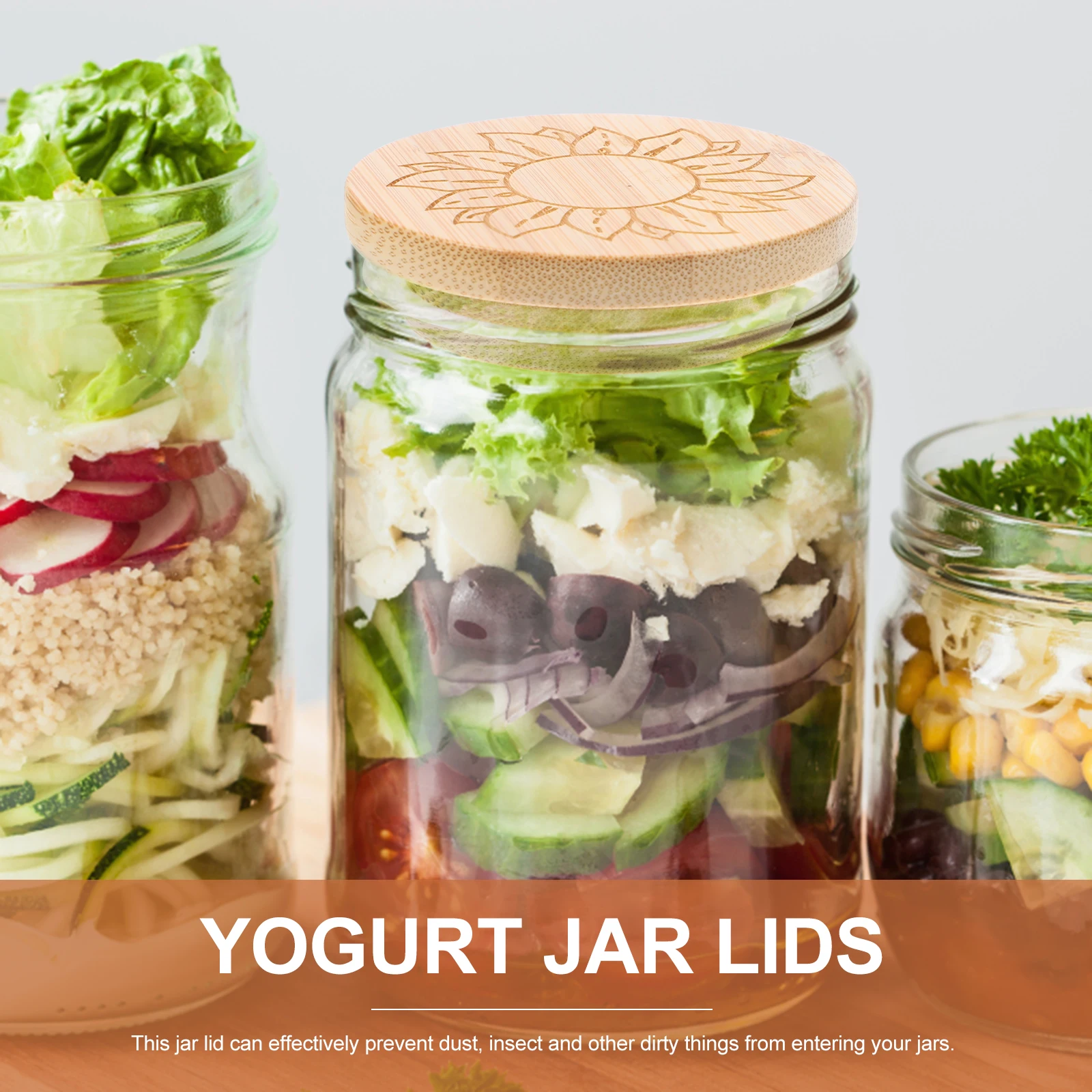 

3pcs Bamboo Jar Lids Reusable Sealing Covers For Honey Tea Spice Storage Sunflower Design Airtight Wooden Lids Compatible With