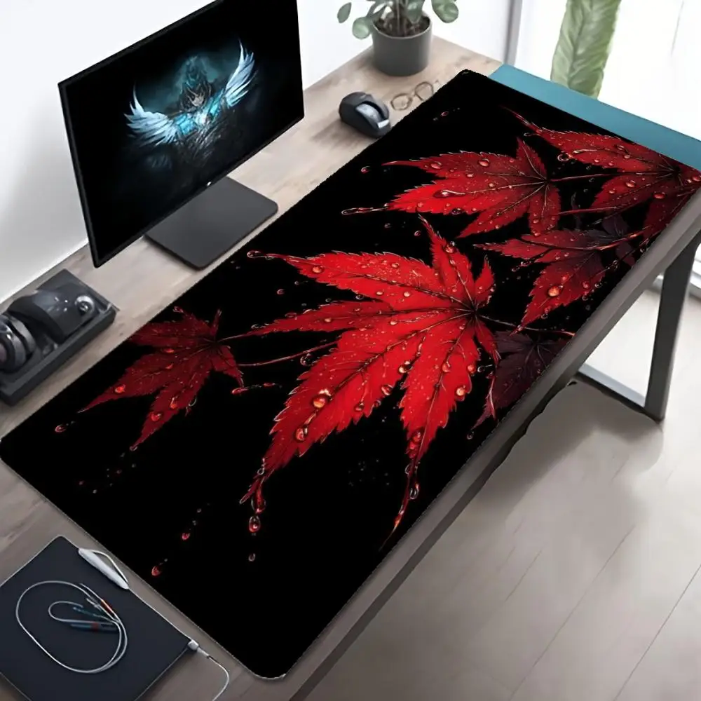 Red Maple Leaf Fall Mouse Pad Large Anti-Slip Rubber Gaming MousePad Durable Stitched Edge for Office and Gaming Desk Mats