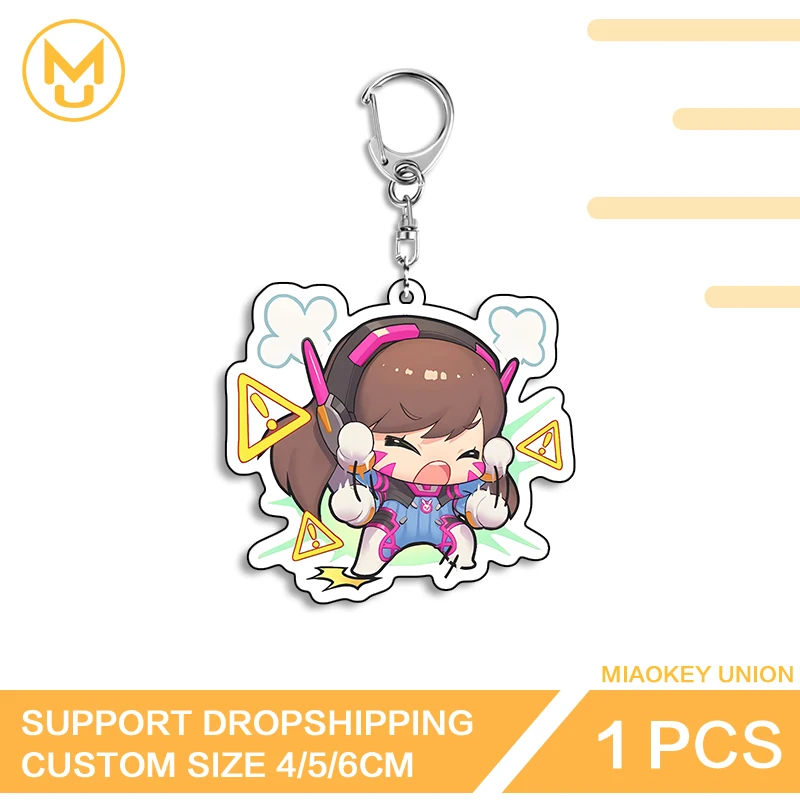 Overwatch D.va Kawaii فتاة الموضة مسلية رائعة حية مزدوجة الوجهين سلسلة مفاتيح مصنوعة من الأكريليك أنيمي مجوهرات اكسسوارات هدايا