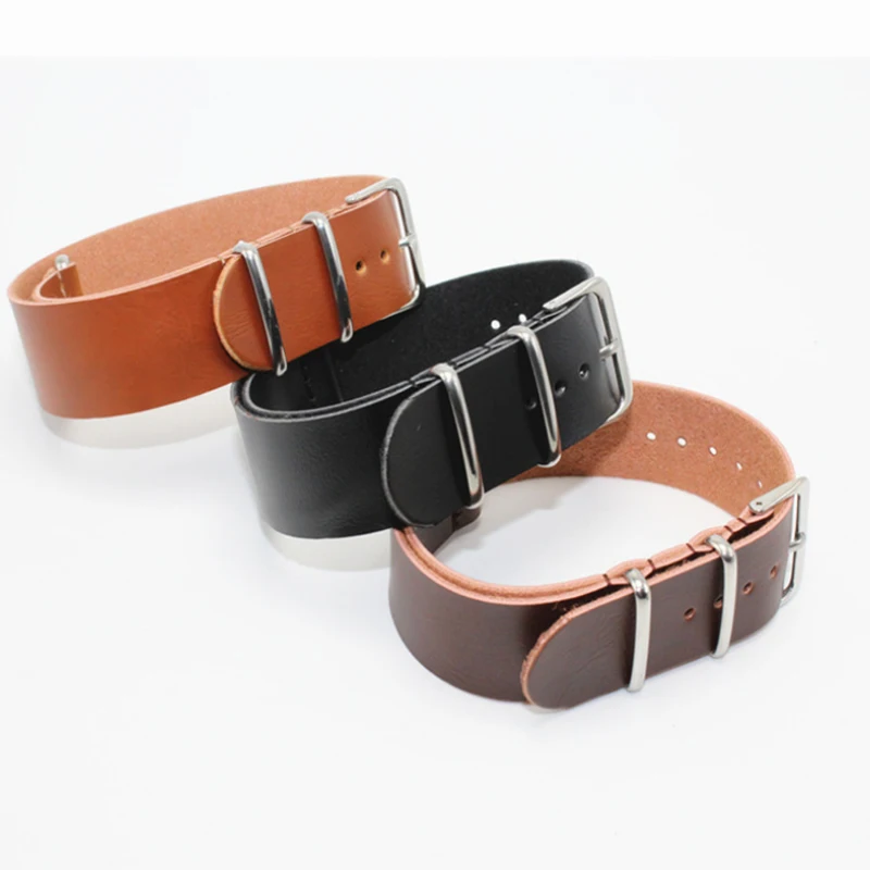 18/20/22/24mm Adjustment Leather Watchband Unisex All-match Replacement Stainless Steel Buckle Bracelet Strap Accessories