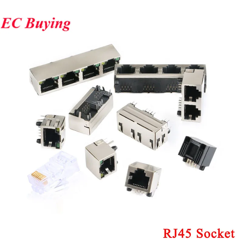 1Pc-5Pcs RJ45 Socket 8P8C 59 Network Modular Plug Connector Mounting Ethernet Network Cable Adapter Data Transfer LED Lamp Rj-45