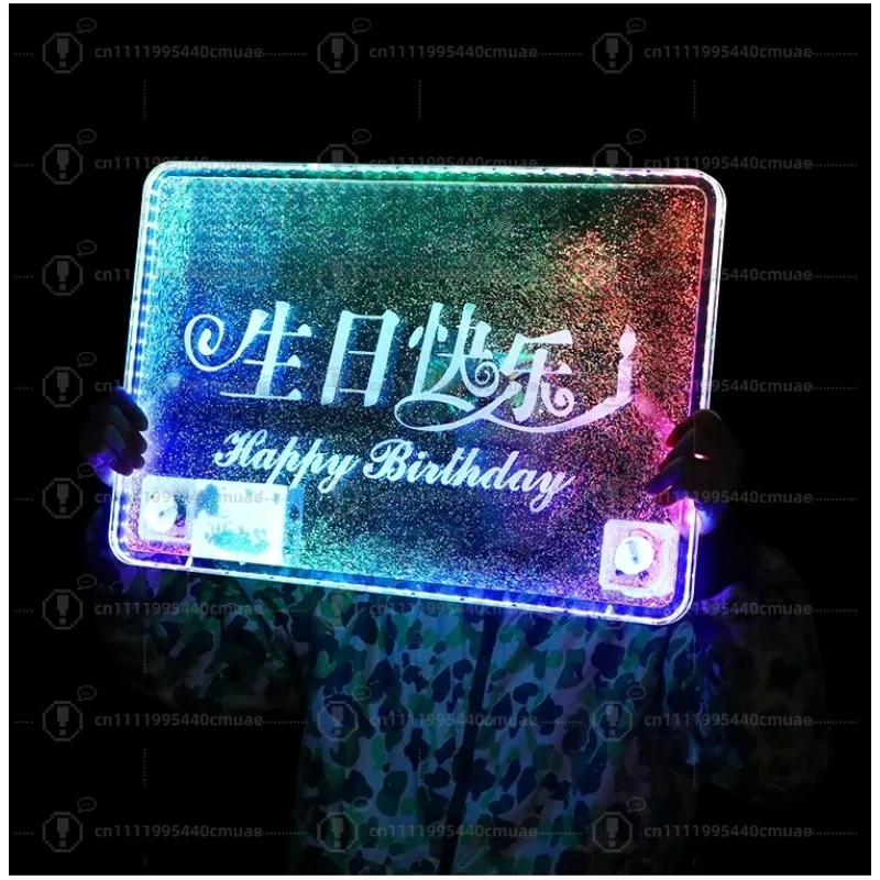 Glowing acrylic hand holding sign happy birthday wine theme atmosphere prop gilt quicksand card