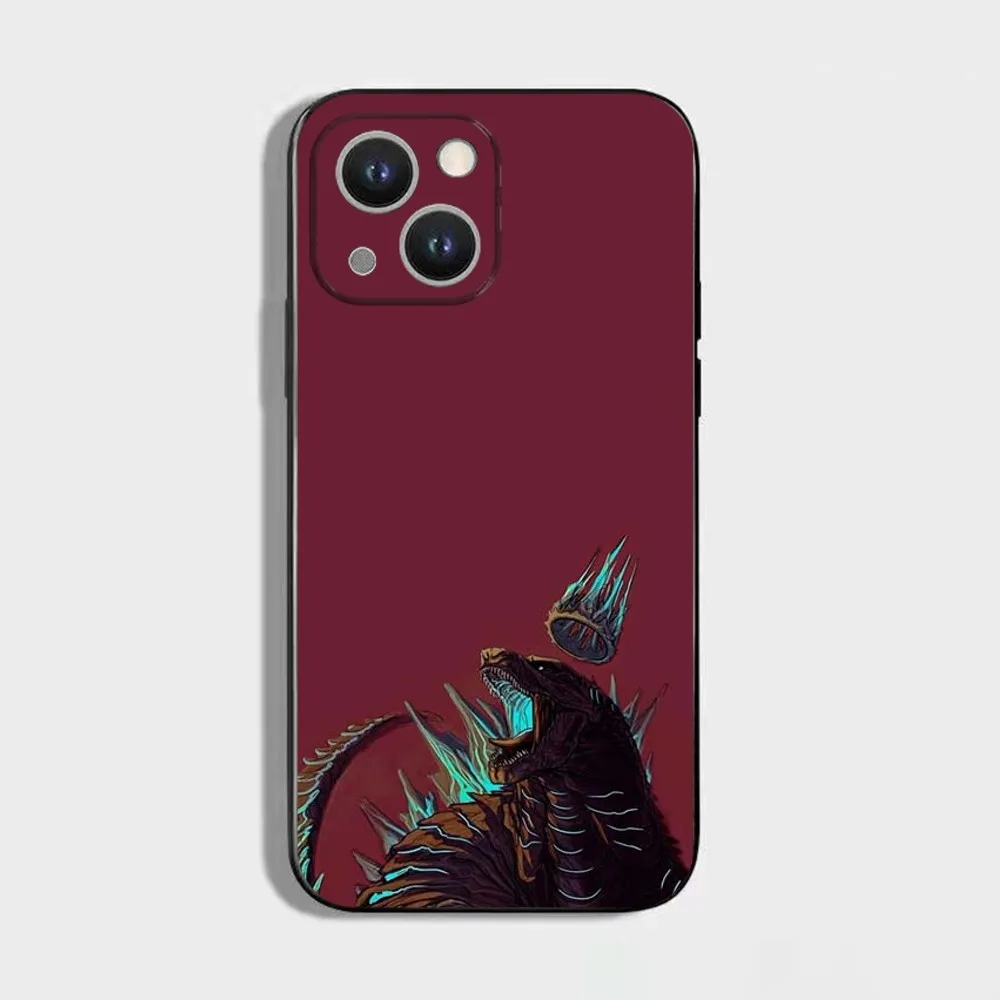 日本モンスター-G-ゴジラ電話ケース iPhone 16、15、14、13、12、11 Plus、Pro Max、XS、X、XR、SE、Mini、8、7、ソフトシリコンブラックカバー用
