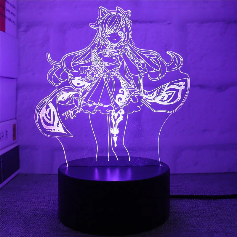 Genshin Impact 3D LED Night Lights Anime Figure Aether Lumine Hu Tao Keqing Klee Qiqi Desk Lamps Kids Kawaii Bedroom Decoration