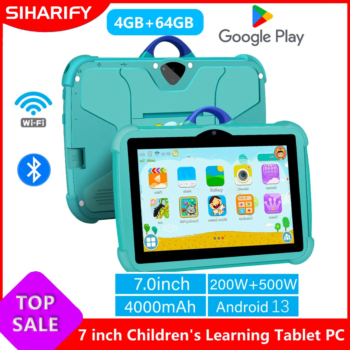 New 7 Inch 5G WiFi Kids Tablet For Study Education Quad Core 4GB RAM 64GB ROM WiFi Tablets With Portable Case For Children Gifts