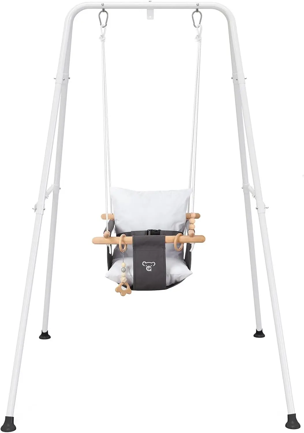 

Infant Swing Set with Stand, Indoor Outdoor Canvas Seat for Toddlers, Gray